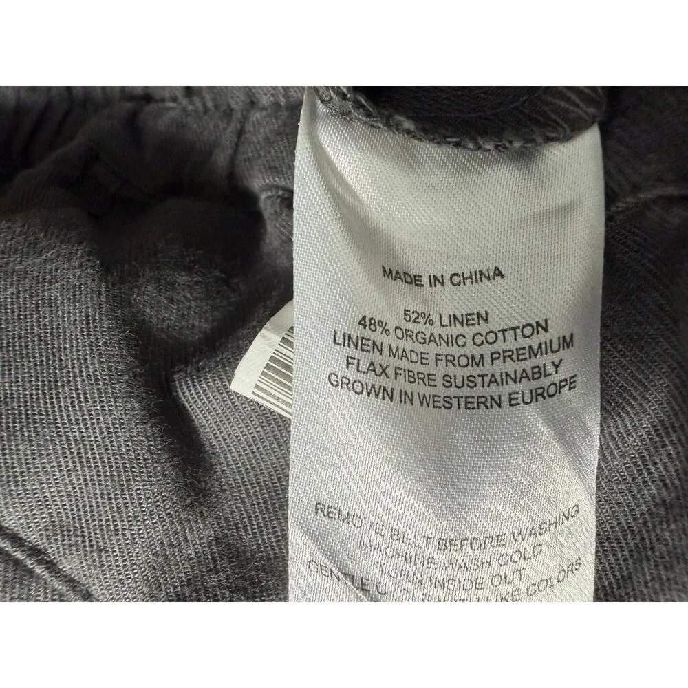 Quince Cotton Linen Twill Straight Leg Pants Crop Pull On Drawstring Grey Medium